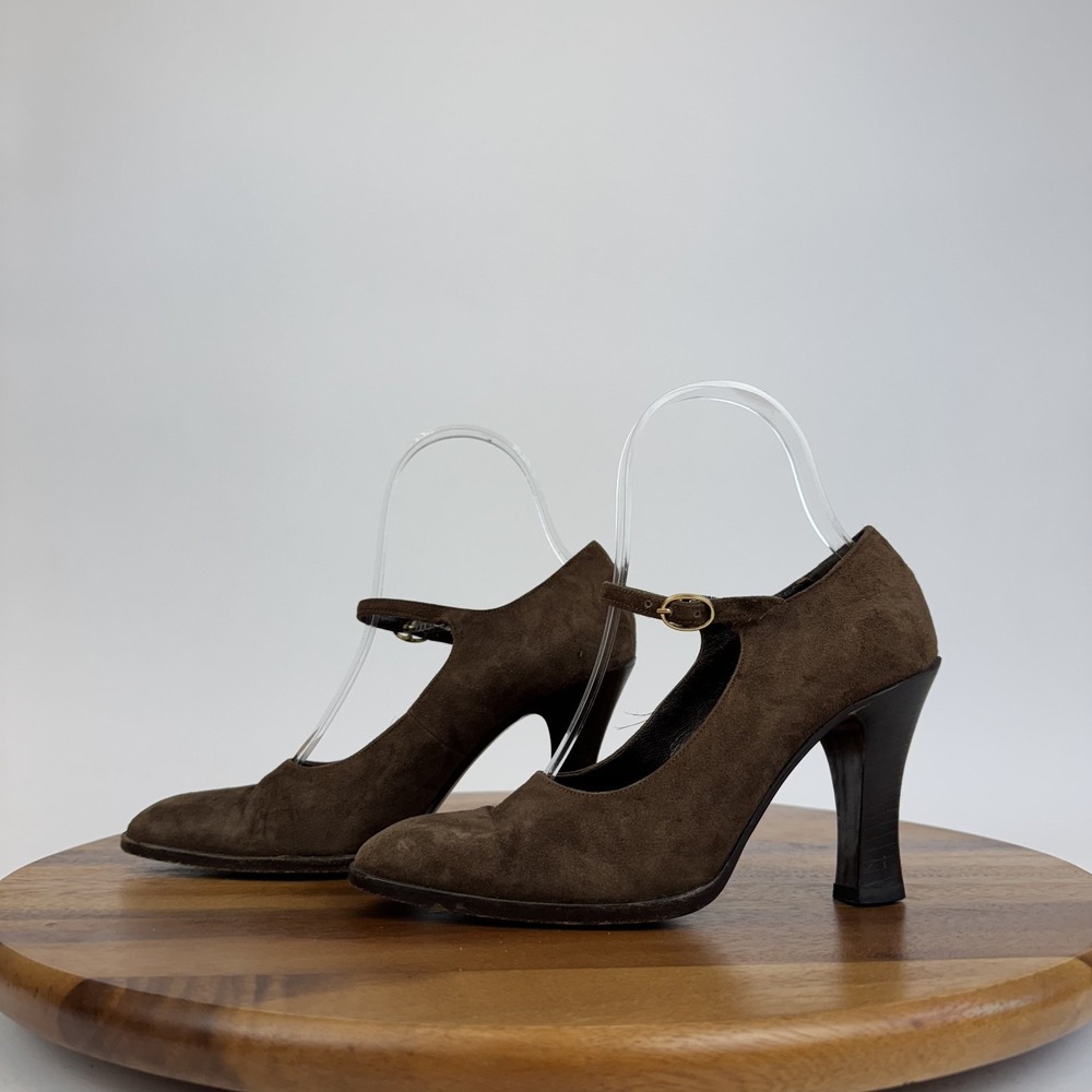 Womens Ralph Lauren Brown Suede Leather Mary Jane High Heeled Pumps Size 5.5 B